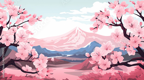 Hand drawn cartoon beautiful cherry blossom illustration in spring 