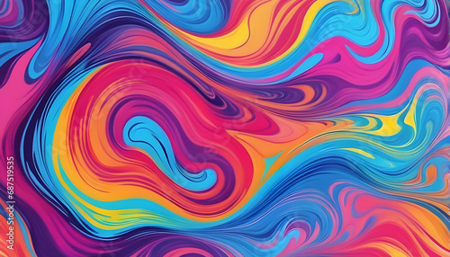 Abstract marbled acrylic paint ink painted waves painting texture colorful background banner - Bold colors, rainbow color swirls wave © Peter