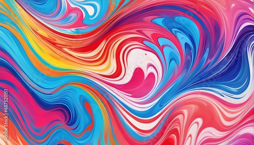 Abstract marbled acrylic paint ink painted waves painting texture colorful background banner - Bold colors, rainbow color swirls wave