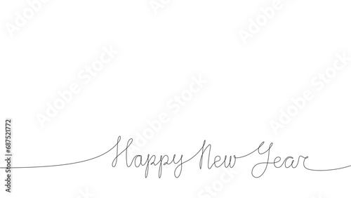 Happy new year one continuous line drawing isolated on white background with editable stroke photo