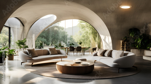 beautiful architectural home made of inflatable concrete. Large arched entrance ways. Polished concrete walls and floors © l1gend
