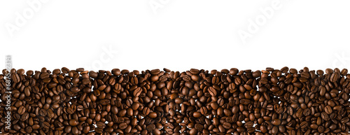 Roasted coffee beans  png  isolated on transparent background. Top view of coffee. Copy space for text. Border.