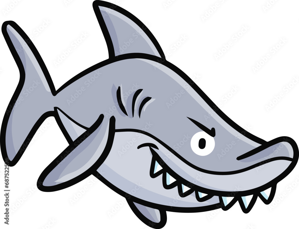 Fototapeta premium Cool grey shark smiling cartoon illustration