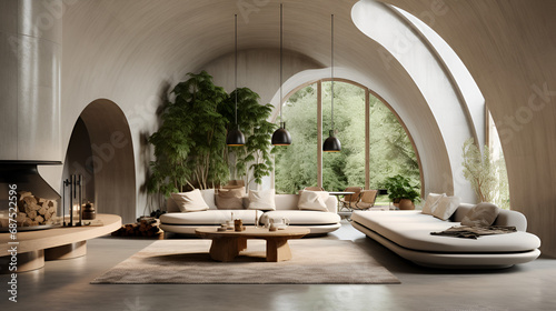 beautiful architectural home made of inflatable concrete. Large arched entrance ways. Polished concrete walls and floors