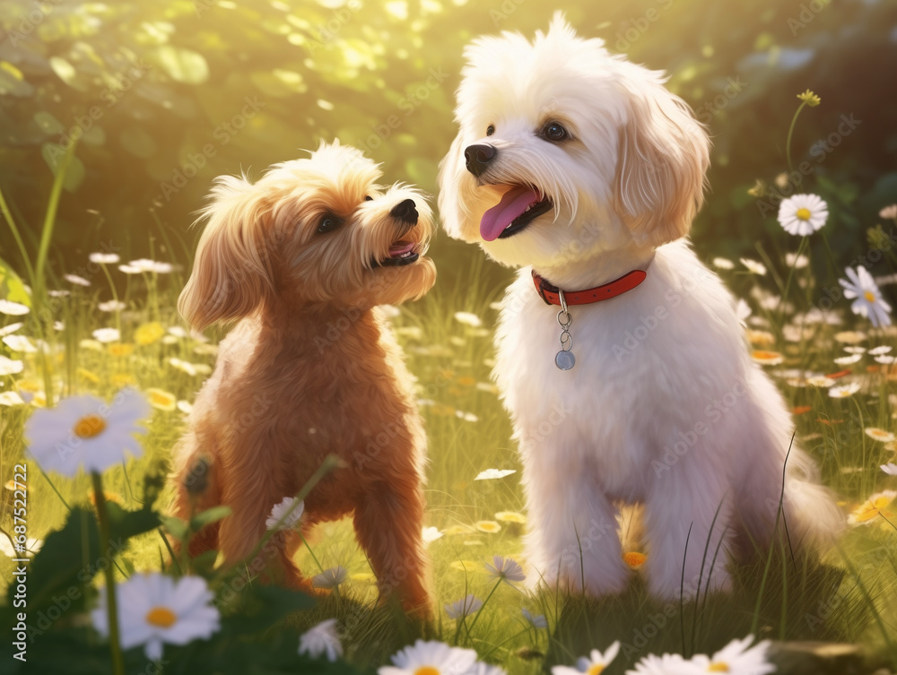 Hunde, Tiere, Wiese, Blumen, süss, Fell, braun, weiß, Malteser, Pudel, Portrait, Natur, dogs, animals, meadow, flowers, cute, fur, brown, white, maltese, portrait, nature, poodle Hunde, Tiere, Wiese, Blumen, süss, Fell, braun, weiß, Malteser, Pudel, Portrait, Natur, dogs, animals, meadow, flowers, cute, fur, brown, white, maltese, portrait, nature, poodle