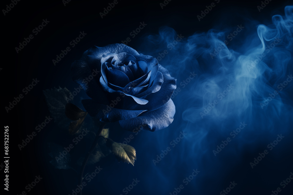 Fantasy blue rose - blue smoke - blue mist - blue fog - black background