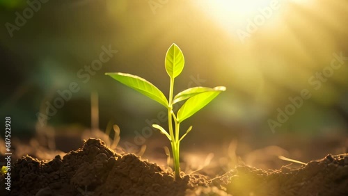 plants grow on the ground with sunlight shining photo