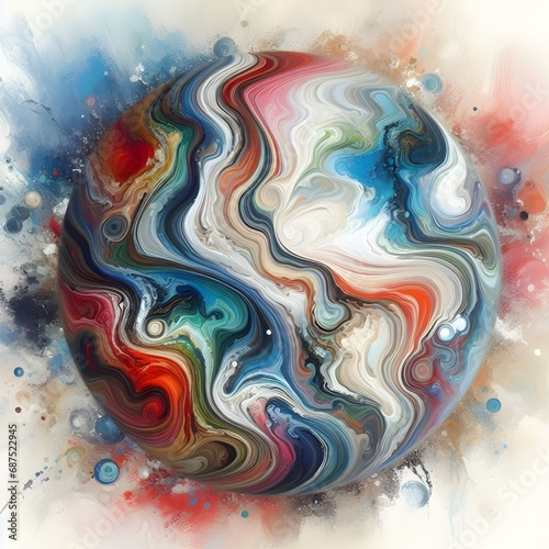 An abstract painting of a globe.