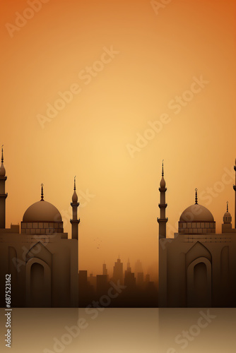 Muslim mosque in desert, islamic occasion background.