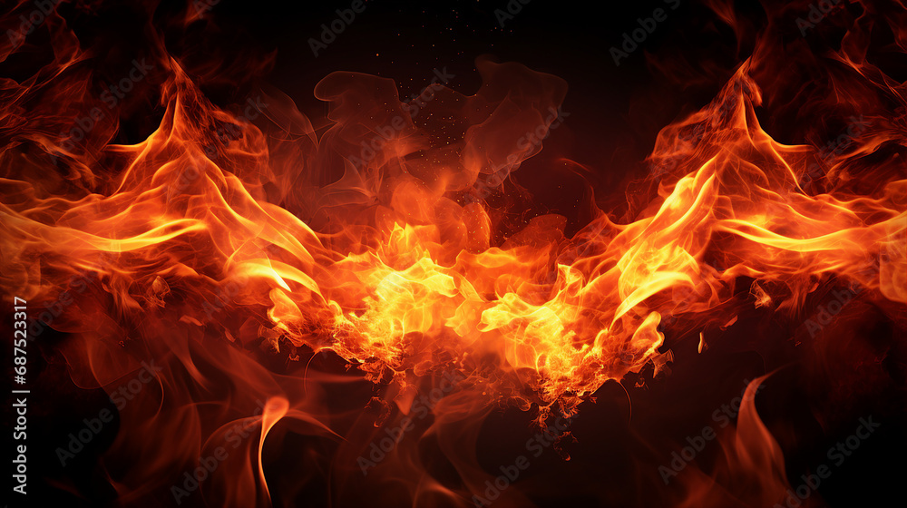Intense Heat and Passion: Abstract Background of Fiery Flames Burning with Incandescent Glow - Perfect for Dynamic Designs and Hot-themed Projects.
