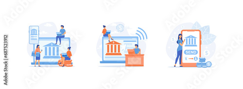 Mobile banking and online payment, online banking and accounting, finance digital transformation. Internet Banking 1 set flat vector modern illustration 