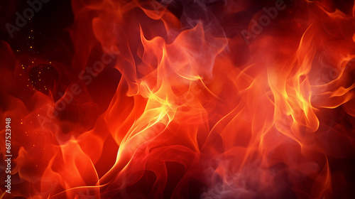 Intense Heat and Vivid Flames: Realistic Abstract of Burning Fire with Red Hot Sparks - Fiery Blaze Igniting Passion in a Vibrant Display of Combustion and Energy. © Sunanta