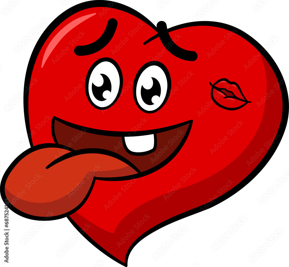 Happy Cartoon Red Heart. Emotions Faces. Character with Tongue Sticking Out. Loving Heart. Vector Illustration for Valentines Day. Happy Cartoon Red Heart. Emotions Faces. Character with Tongue Sticking Out. Loving Heart. Vector Illustration for Valentines Day.