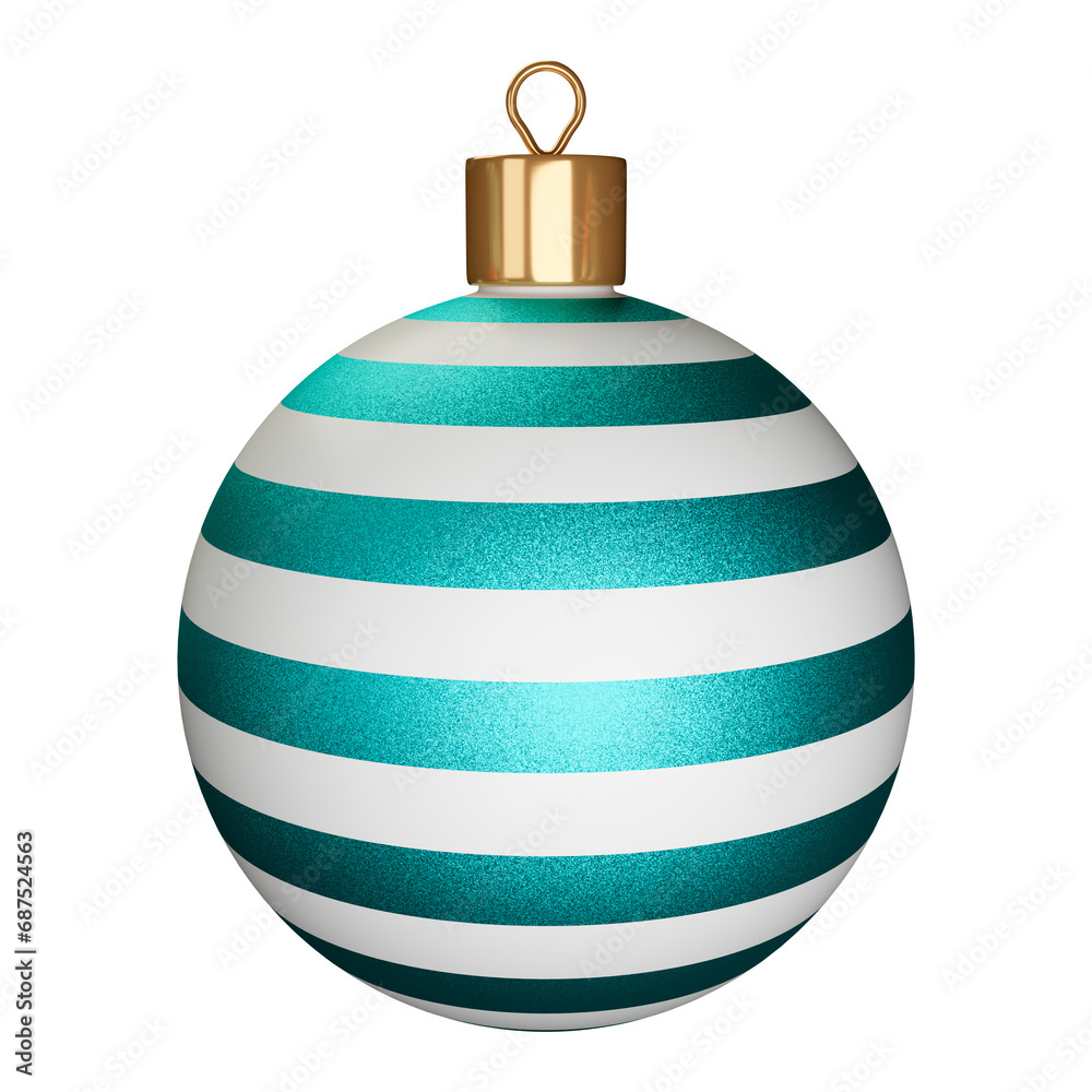 Christmas ball with glitter blue stripes. 3d realistic render icon Christmas ball with glitter blue stripes. 3d realistic render icon