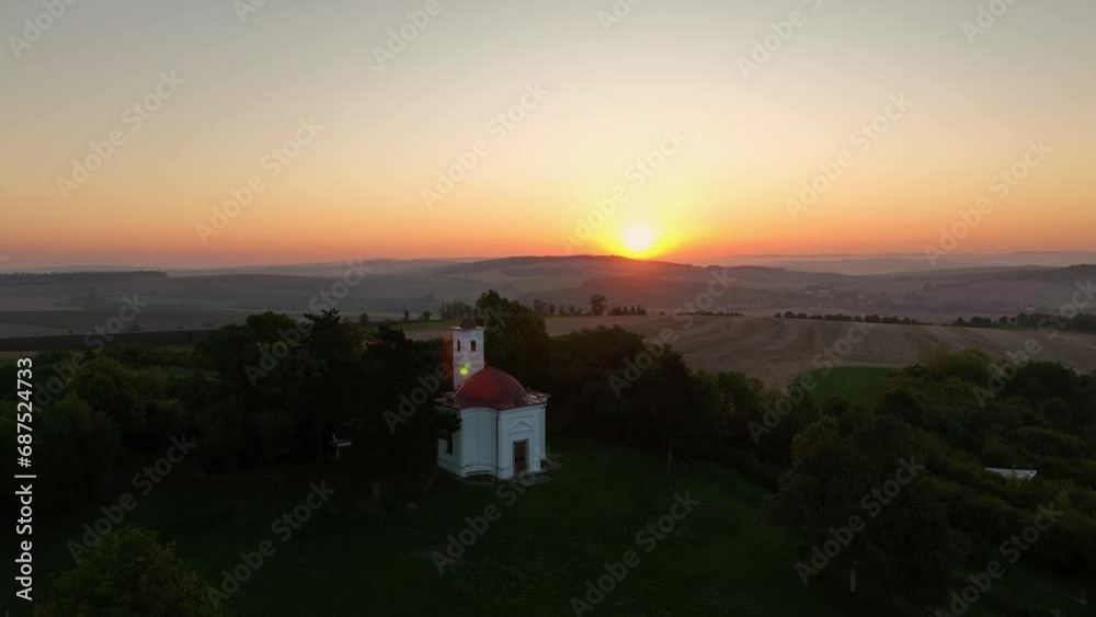 Aerial view of the church in the town of Slavkov u Brna in the Czech Republic - sunrise Aerial view of the church in the town of Slavkov u Brna in the Czech Republic - sunrise