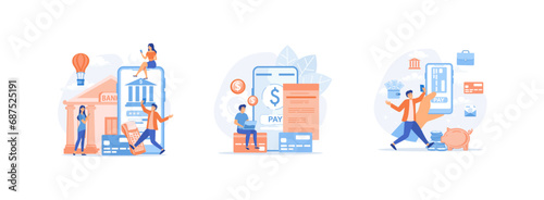 Mobile banking and finance management. Internet banking, mobile payment. Internet Banking 1 set flat vector modern illustration