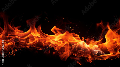 Intense Heat and Fiery Flames on Black Background - Abstract Burning Inferno with Flickering Motion, a Passionate Display of Energy and Power for Dramatic Visuals.