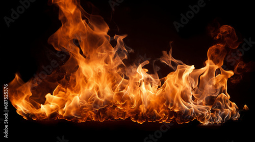 Intense Heat and Fiery Flames on Black Background - Abstract Burning Inferno with Flickering Motion, a Passionate Display of Energy and Power for Dramatic Visuals.