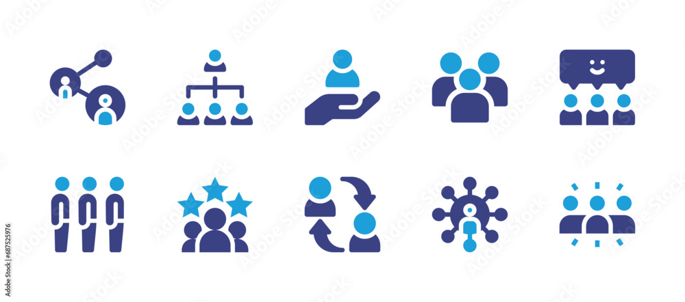 People icon set. Duotone color. Vector illustration. Containing networking, rating, connect, hand, happy, queue, exchange, group, connections.