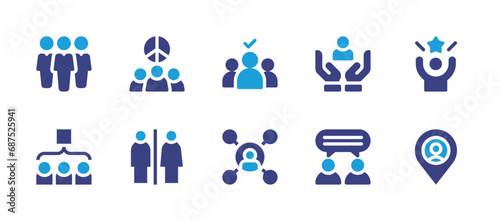 People icon set. Duotone color. Vector illustration. Containing teamwork  selection  success  team  connection  placeholder  chat  toilet signs  international day of peace  care.