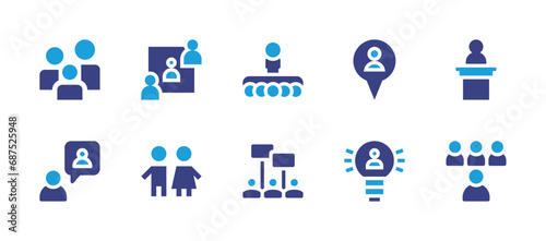 People icon set. Duotone color. Vector illustration. Containing career  pin  children  idea  family  conference  lectern  story  demostration  team.