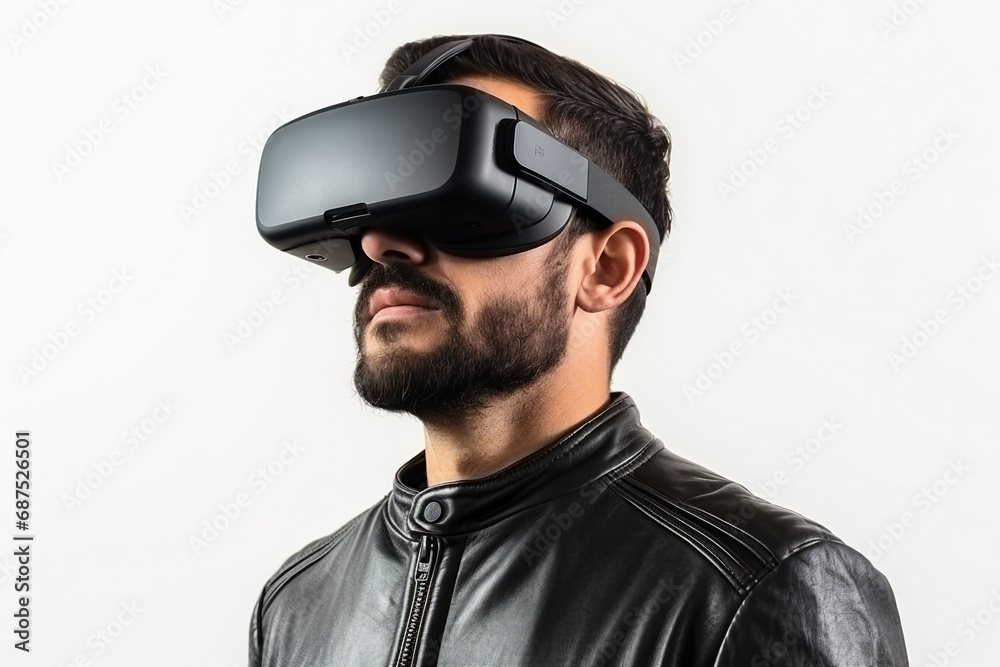Youngster watching 3d object in virtual world fun cheerful vr glasses goggles generative ai Youngster watching 3d object in virtual world fun cheerful vr glasses goggles generative ai