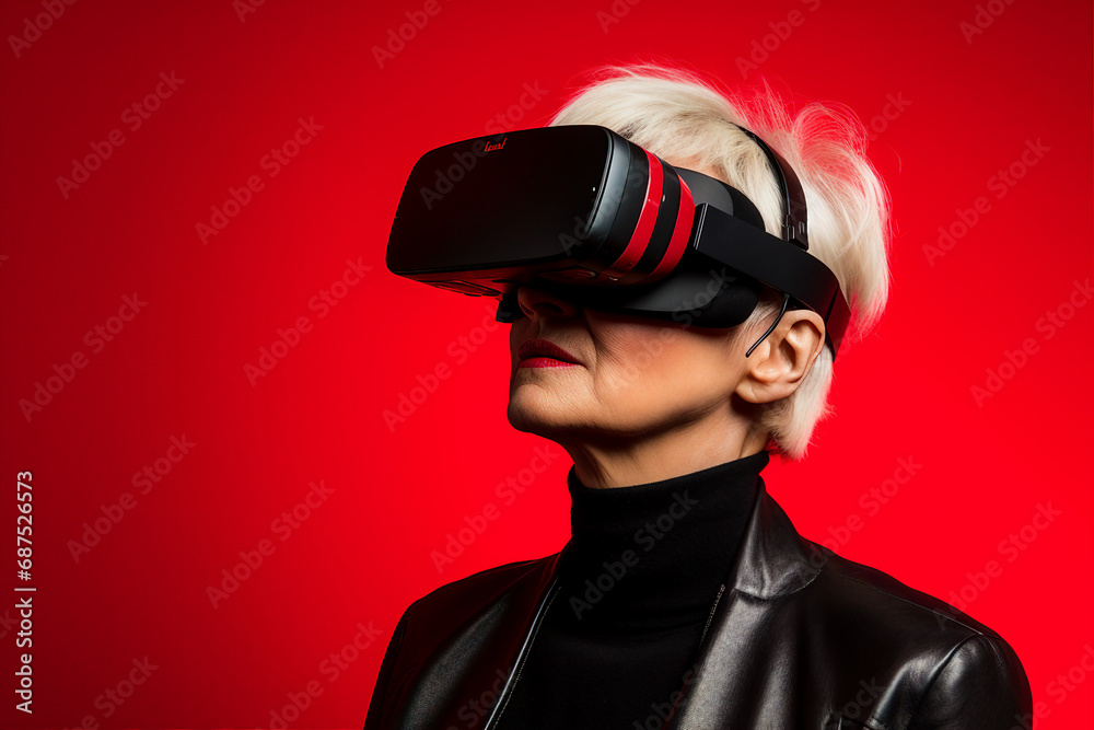 Youngster watching 3d object in virtual world fun cheerful vr glasses goggles generative ai Youngster watching 3d object in virtual world fun cheerful vr glasses goggles generative ai