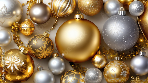 Assortment of Gold and Silver Christmas Ornaments