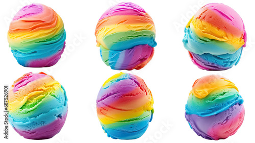 Collection of PNG. Rainbow ice cream ball isolated on a transparent background.