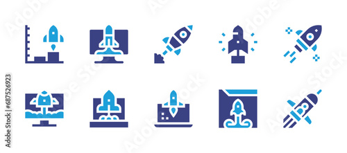 Start up icon set. Duotone color. Vector illustration. Containing startup, start up, undertake, launch, release, rocket.