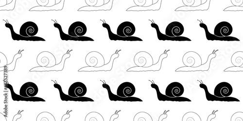 outline silhouette snail seamless pattern