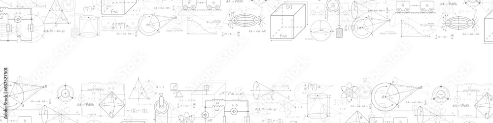 White background from formulas.School formulas in mathematics and physics. Scientific research. Vector , illustration. - obrazy, fototapety, plakaty 