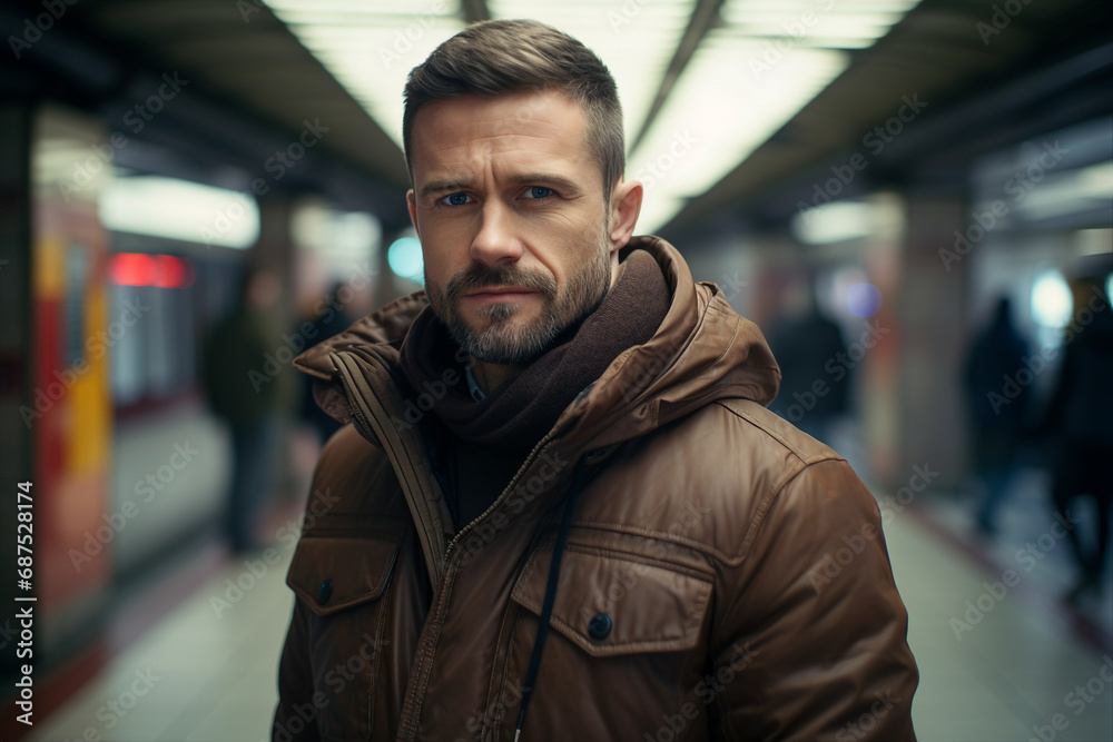 Confident man standing in subway station generative AI technology Confident man standing in subway station generative AI technology
