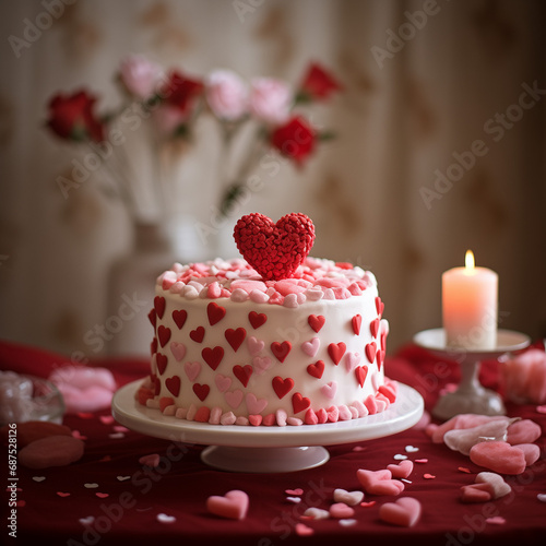 Sant valentine s cake with read heart on the top