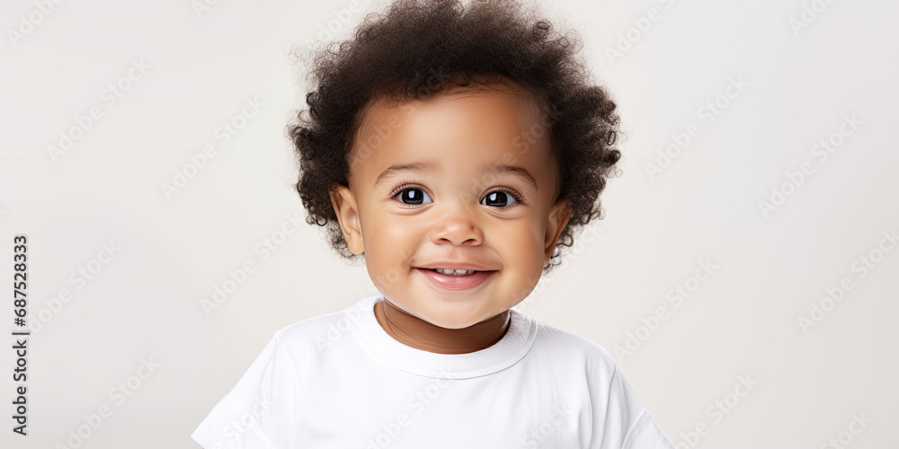 Ethnic baby toddler infant smiling laughing at camrra wide background backdrop illustration, generated ai Ethnic baby toddler infant smiling laughing at camrra wide background backdrop illustration, generated ai