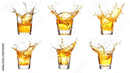 Collection of PNG. A glass shot of tequila making toast with splash isolated on a transparent background.