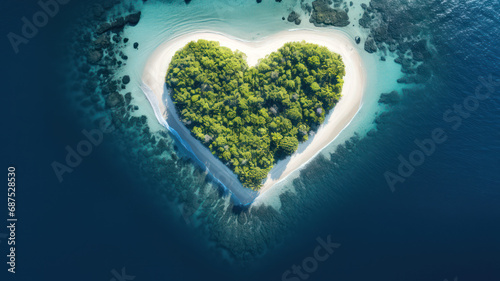 Lonely Heart-Shaped Island Surrounded by the Ocean