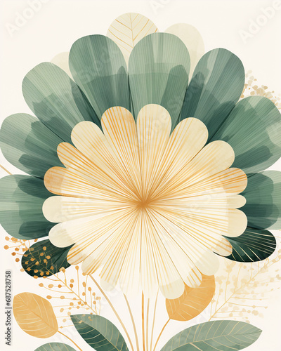 calm green boho style posters with geometric shapes and palm leaves 8:10 for design and wall art print backdrop