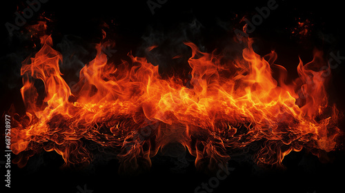 Dramatic Fire Flames on Black Background - Captivating Abstract Image of Intense Heat and Dynamic Energy in Motion - Ideal for Fiery Concepts and Powerful Design.