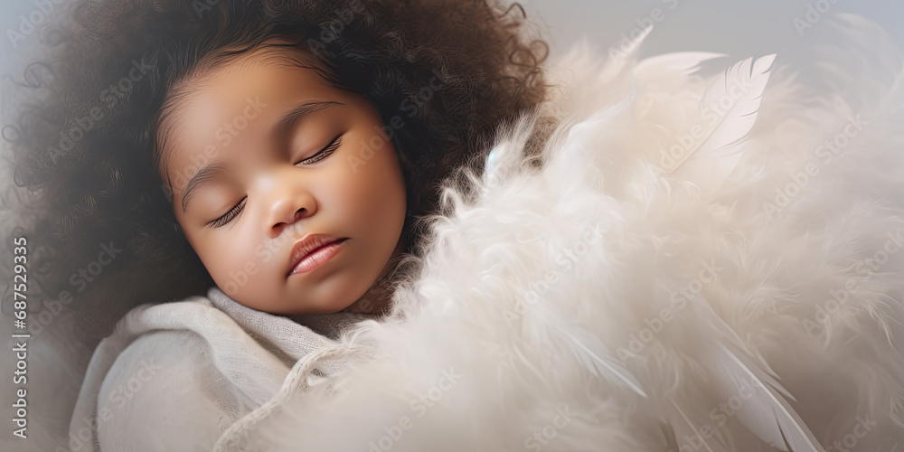 Ethnic baby infant angel toddler heaven heavenly background angels fairies backdrop, generated ai