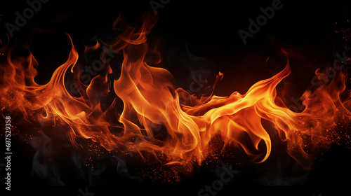 Dramatic Fire Flames on Black Background - Captivating Abstract Image of Intense Heat and Dynamic Energy in Motion - Ideal for Fiery Concepts and Powerful Design.