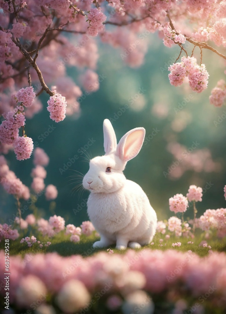 Easter bunny on a pastel pink background. The concept of the Easter holiday. 
