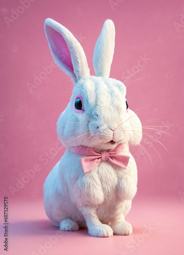 Easter bunny on a pastel pink background. The concept of the Easter holiday.  