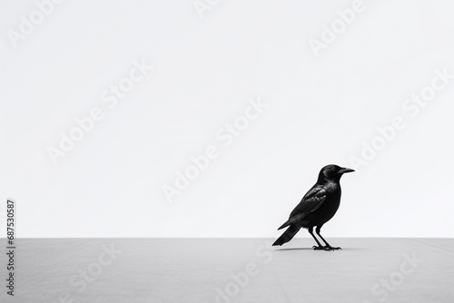 black crow on white background with copy space, wallpaper art © Echelon IMG