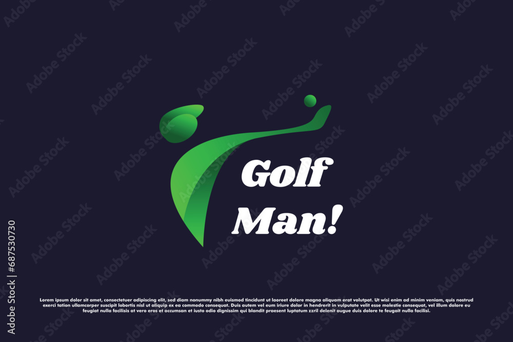 Golf man logo design illustration. Gradient silhouette of man playing green sport club golf championship hobby fun game. Flat gradient icon concept simple minimalist modern elegant spirit.