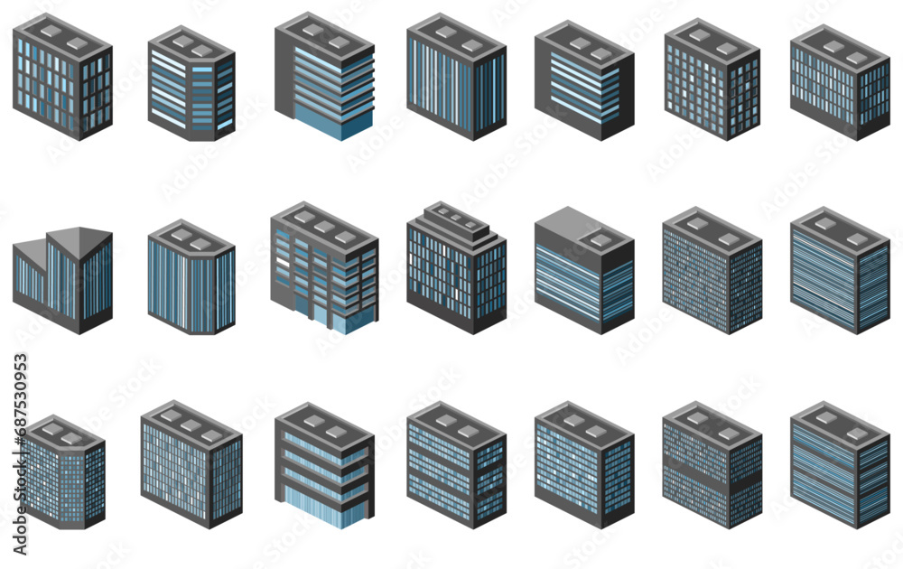 Isometric 3D buildings color vector icon illustration design collection	