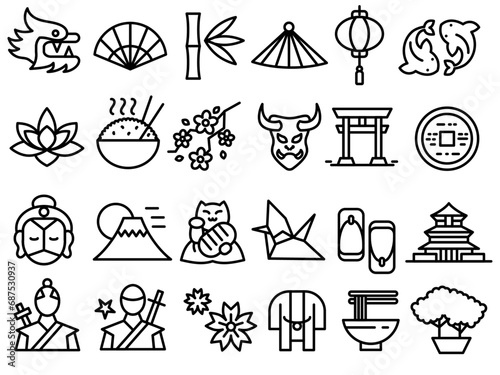 Japanese culture flower symbol sign vector icon illustration design collection