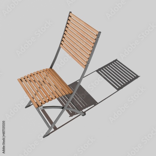 3d rendering wooden chair isolated on white background with sunlight.
