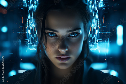 Generative AI portrait of cyberpunk system administrator programmer hacker person © Tetiana