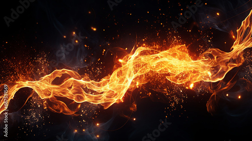 Intense Fiery Display: Burning Flames and Sparks on a Dramatic Black Background - Dynamic Energy and Power in a Mesmerizing Heatwave Composition.